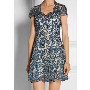 Marchesa Notte Blue Women's Lace Blue Cocktail Dress Wedding Guest Size 8
